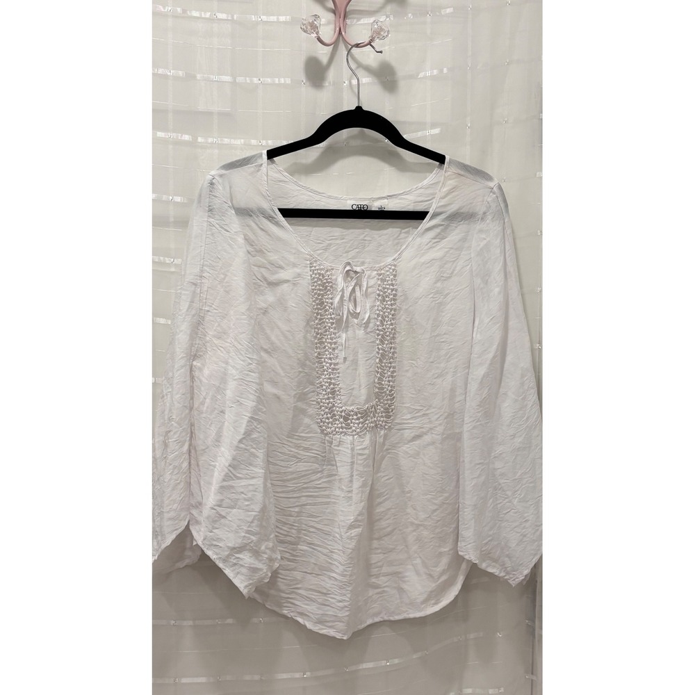 Cato White Crochet Lace Bib Split Bell Sleeve Boho Blouse Large